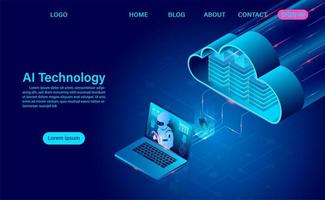 Artificial Intelligence Robot and Cloud Technology Landing Page vector