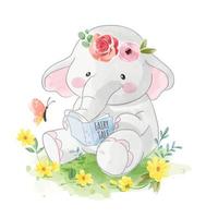 Elephant Reading a Book in the Garden vector