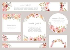 conjunto de fondos florales acuarelas con espacio de texto vector