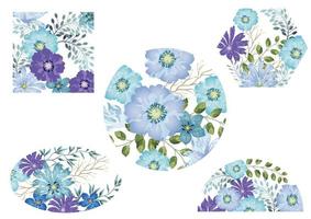 Set Of Blue Watercolor Floral Backgrounds