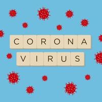 texto de coronavirus en azul con glóbulos rojos vector