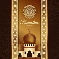 Ramadan Mubarak Poster with Mosque and Elegant Pattern