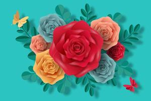 flores coloridas en estilo de corte de papel vector