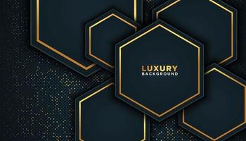 Black Overlapping Hexagon Shapes on Gold Dot Background 