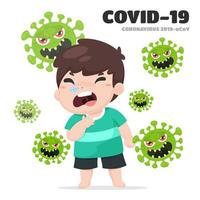 niño tosiendo con coronavirus vector