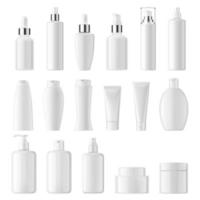 Set cosmetic white clean bottles on white background vector