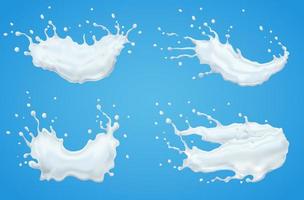 Set milk splashed on blue background vector