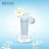 Product ads with drop of water and plumeria vector