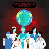 Covid 19 Poster with Healthcare Workers vector