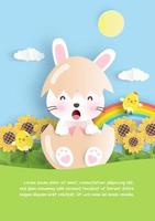 Easter card with rabbit in egg in paper cut style vector