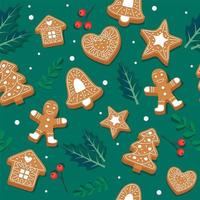 Gingerbread cookie pattern with leaves vector