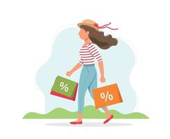 Woman with Spring sale shopping bags vector