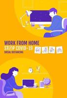 Social Distancing Poster with CHaracters Working at Home vector