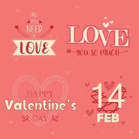 Valentine's Day Typography Message Set on Pink vector