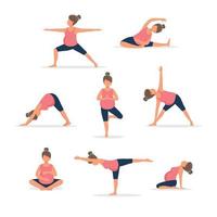 mujer embarazada practicando yoga set