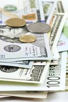 Various currencies close-up photo