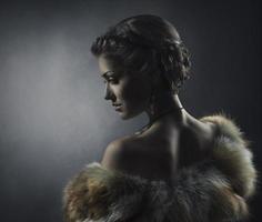 Woman beauty luxury fox fur coat, beautiful girl retro style photo