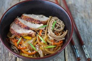 buckwheat noodles with vegetables and duck photo