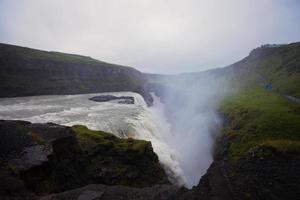 Beautiful vibrant panorama picture with view on waterfall in iceland