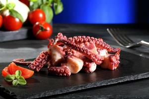 octopus salad black stone blue background