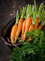 Fresh carrots on a wooden background