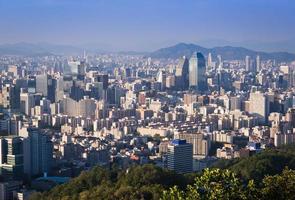 La ciudad de Seúl y el centro de la ciudad en Sunset, Corea del Sur