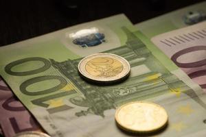 Euro coins and banknotes money.