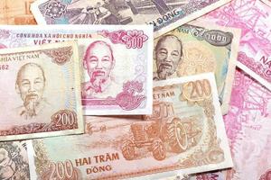 Money from Vietnam, various Dong banknotes.