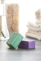 Green and purple soaps