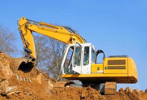 yellow excavator on the construction site photo