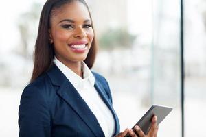 black businesswoman with tablet computer