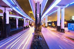 shanghai elevated road junction and interchange overpass at night photo
