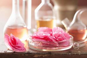 aromatherapy and alchemy with pink flowers photo