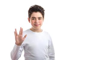 Vulcan salute by Caucasian smooth-skinned boy photo