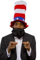 Hombre afroamericano negro vestido como tío Sam foto