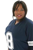 Casual African American Woman In Football Jersey photo