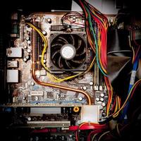 Old dusty pc motherboard vintage color effect photo