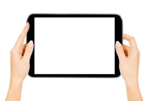 female hands holding a tablet touch computer gadget with photo