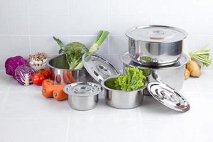 Set of stainless pots photo
