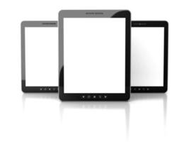 Tablet PC con pantalla en blanco sobre fondo blanco. foto