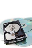 Hard Disk drives on disk stack with white background. photo