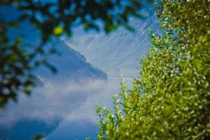 Hermoso panorama de verano noruego paisaje de montaña cerca de trolltunga, Noruega