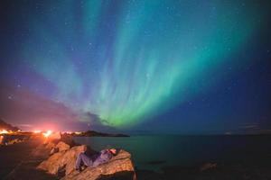 Massive vibrant Aurora Borealism Northern Lights in Norway, Lofoten Islands