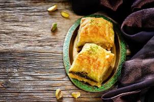 baklava with pistachio. turkish traditional delight photo