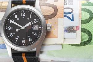 Time is money, watch and banknotes