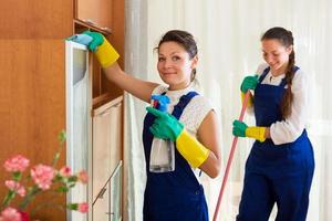 Professional cleaners washing apartment photo