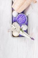 Bath set with lavender, spa background photo