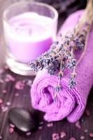 Lavender spa with sea salt and towel photo