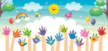 Painted Hands Of Little Children vector