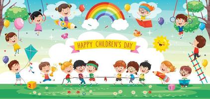 Cute Children Playing in Abstract Nature vector